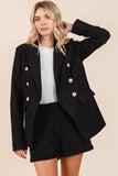 Mittoshop Plaid Texture Double-Breasted Long Sleeve Blazer - Trendsi - Flyclothing LLC