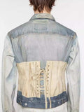 Men's Lace Up Back Button Up Denim Jacket - Trendsi - Flyclothing LLC
