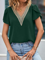V-Neck Petal Sleeve Blouse - Trendsi - Flyclothing LLC