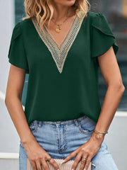V-Neck Petal Sleeve Blouse Trendsi