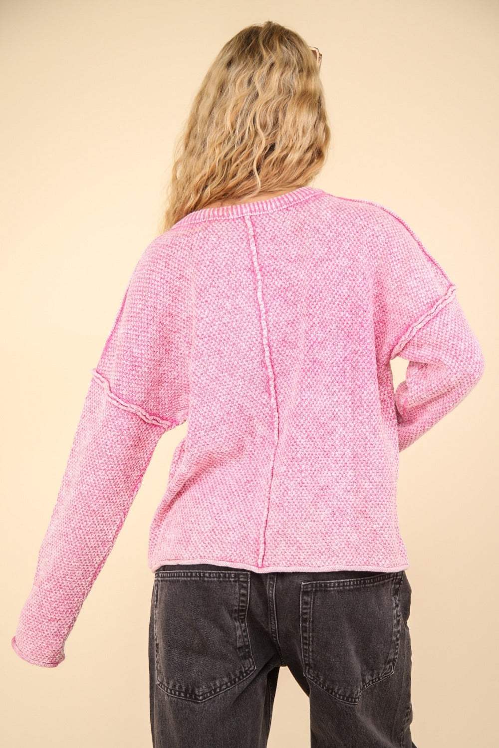 VERY J Mineral Washed Exposed Seam Sweater - Trendsi - Flyclothing LLC