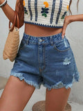 Distressed Raw Hem Denim Shorts - Trendsi