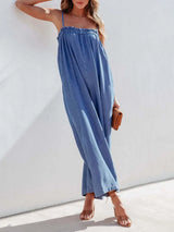 Spaghetti Strap Wide Leg Denim Jumpsuit - Trendsi - Flyclothing LLC