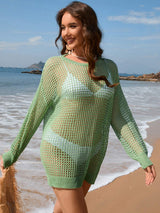 Backless Boat Neck Long Sleeve Cover Up - Trendsi - Flyclothing LLC