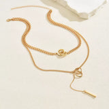 Double Layered Chain Y-Shaped Pendant Necklace - Trendsi - Flyclothing LLC
