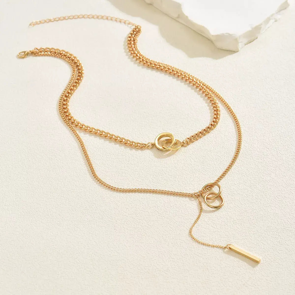 Double Layered Chain Y-Shaped Pendant Necklace - Trendsi - Flyclothing LLC