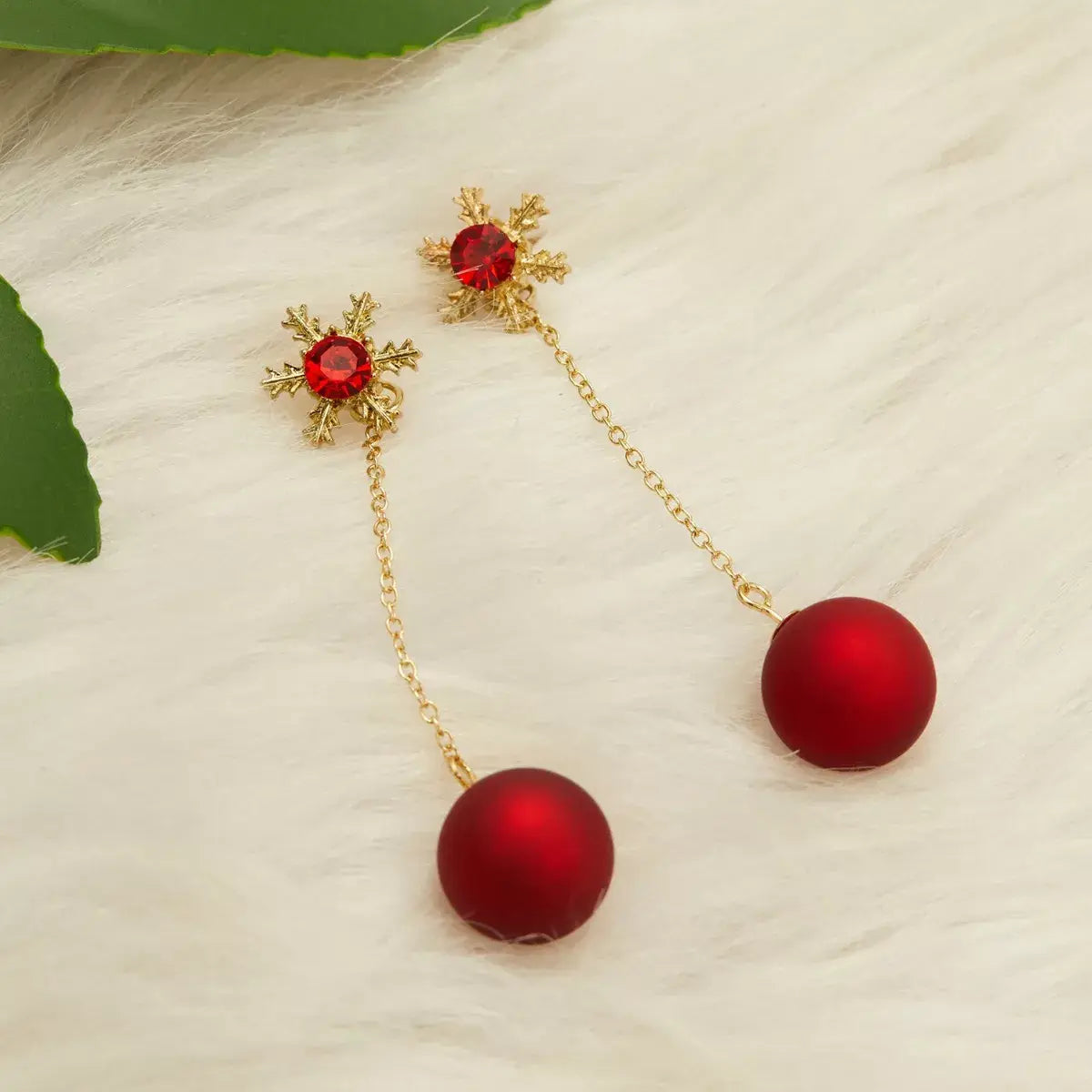 Snowflake Drop Earrings with Red Ball - Trendsi - Flyclothing LLC