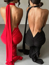 Backless One-Shoulder Ruched Bodycon Maxi Dress - Trendsi - Flyclothing LLC