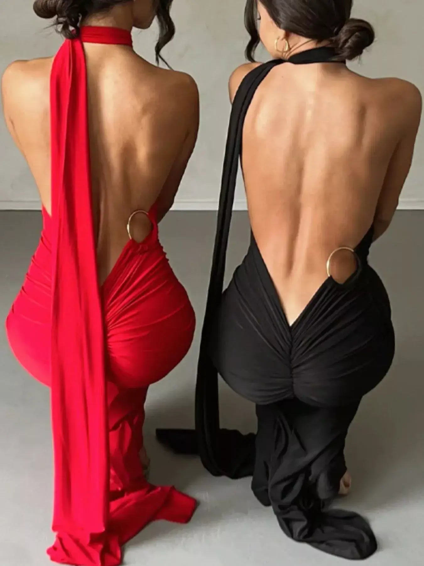 Backless One-Shoulder Ruched Bodycon Maxi Dress - Trendsi - Flyclothing LLC
