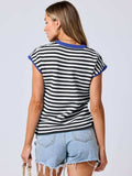 Mandy Contrast Round Neck Cap Sleeve Sweater - Trendsi
