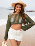 Openwork Boat Neck Long Sleeve Cover-Up - Trendsi