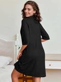 Waffle-Knit Zip Up Half Sleeve Dress - Trendsi - Flyclothing LLC