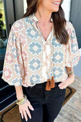 Tassel Tie Neck Balloon Sleeve Blouse - Trendsi - Flyclothing LLC
