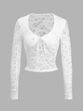 Devine Scoop Neck Long Sleeve Lace Top - Trendsi - Flyclothing LLC