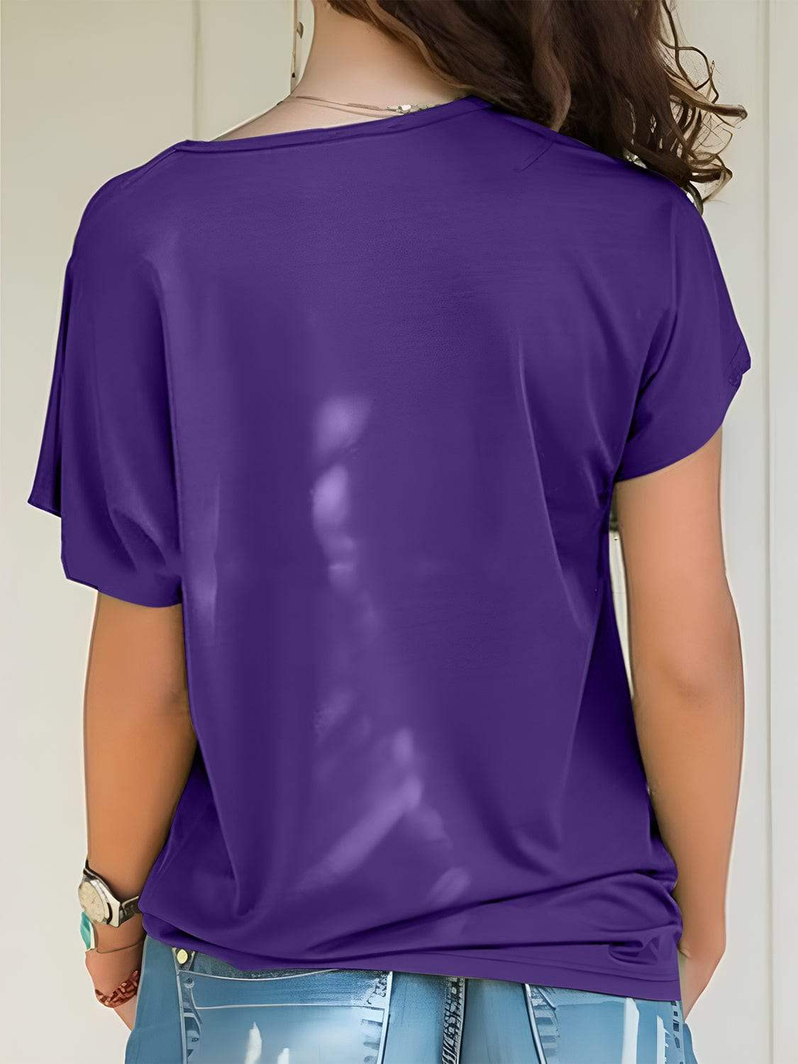 Asymmetrical Neck Short Sleeve T-Shirt - Trendsi - Flyclothing LLC