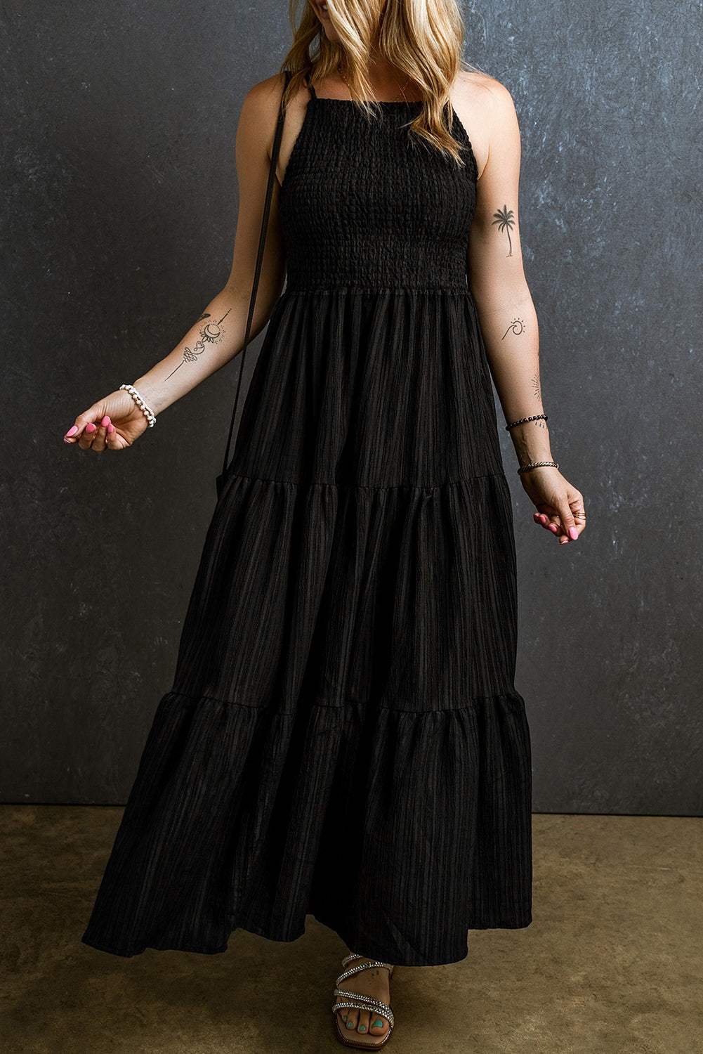 Smocked Tiered Spaghetti Strap Dress - Trendsi - Flyclothing LLC