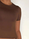Round Neck Short Sleeve Swim Top - Trendsi - Flyclothing LLC