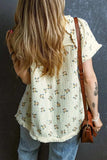 Raw Hem Printed Round Neck Short Sleeve Top - Trendsi - Flyclothing LLC