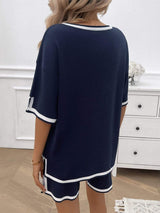 Contrast Trim V-Neck Top and Shorts Set - Trendsi - Flyclothing LLC