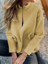 Full Size Textured Knit Zip Up Outerwear Plus Size - Trendsi - Flyclothing LLC