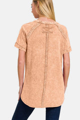 Zenana Heathered Round Neck Short Sleeve Top - Trendsi - Flyclothing LLC