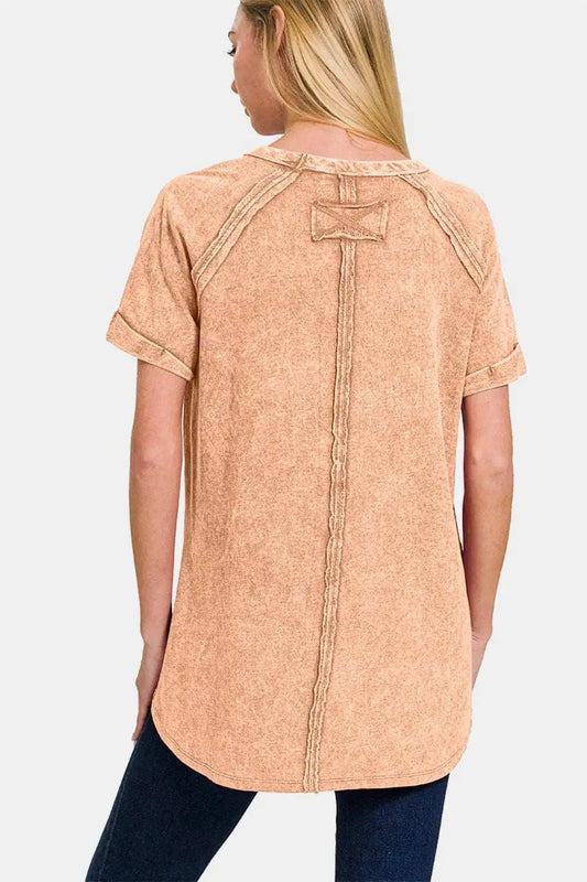 Zenana Heathered Round Neck Short Sleeve Top - Trendsi - Flyclothing LLC