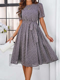 Printed Round Neck Short Sleeve Dress - Trendsi - Flyclothing LLC