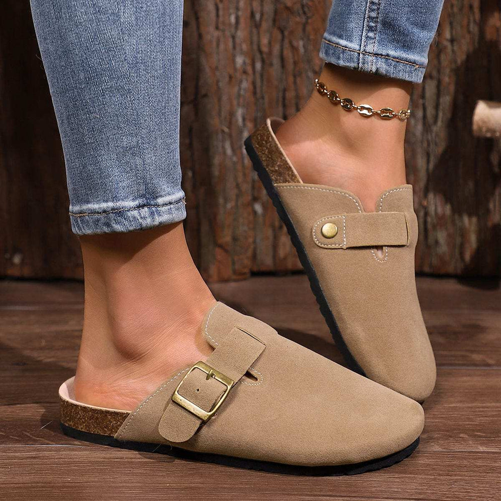 Buckle Round Toe Flats Slip-Ons - Trendsi - Flyclothing LLC
