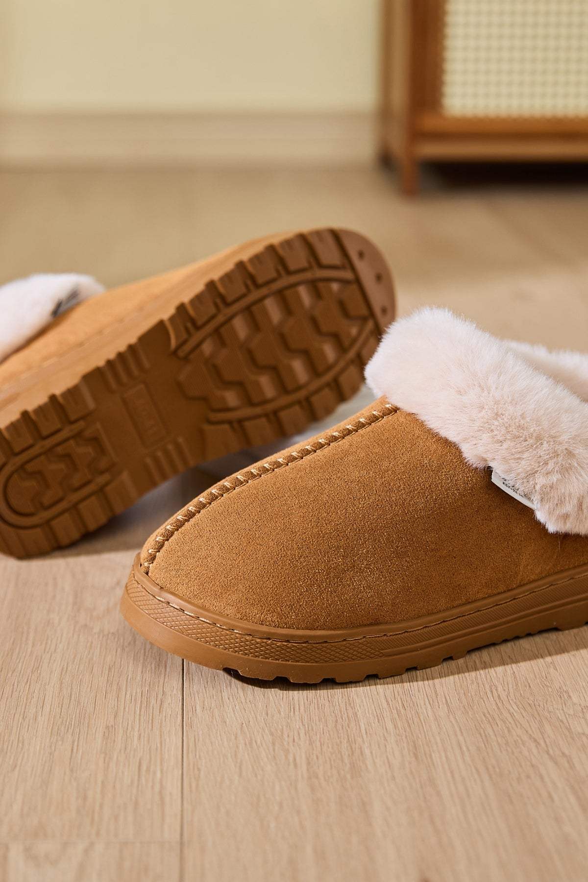 Faux Fur Round Toe Platform Slippers - Trendsi - Flyclothing LLC