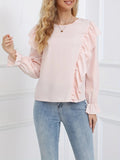 Ruffled Round Neck Long Sleeve Blouse - Trendsi