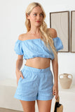 LE LIS COLLECTION Off Shoulder Crop Top and High Waist Shorts Set - Trendsi