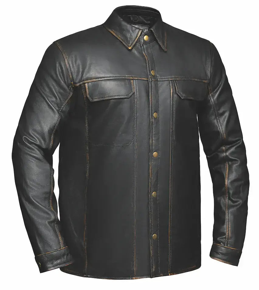 Rusty - Men's Shirt Style Leather Motorcycle Jacket - Unik Just for Bikers - Flyclothing LLC