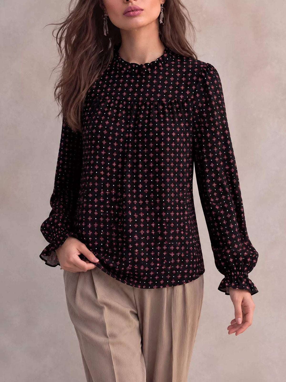 Printed Flounce Sleeve Blouse - Trendsi - Flyclothing LLC