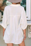 Collared Neck Three-Quarter Sleeve Shirt - Trendsi - Flyclothing LLC