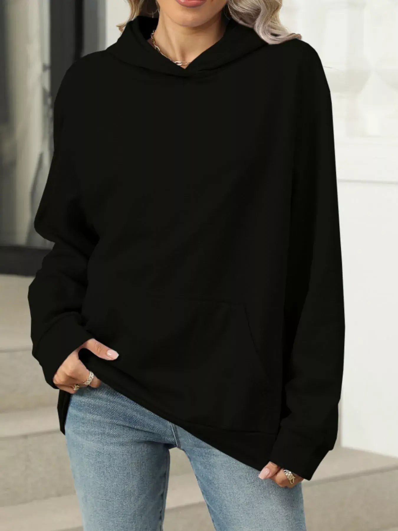 Kangaroo Pocket Long Sleeve Hoodie - Trendsi - Flyclothing LLC