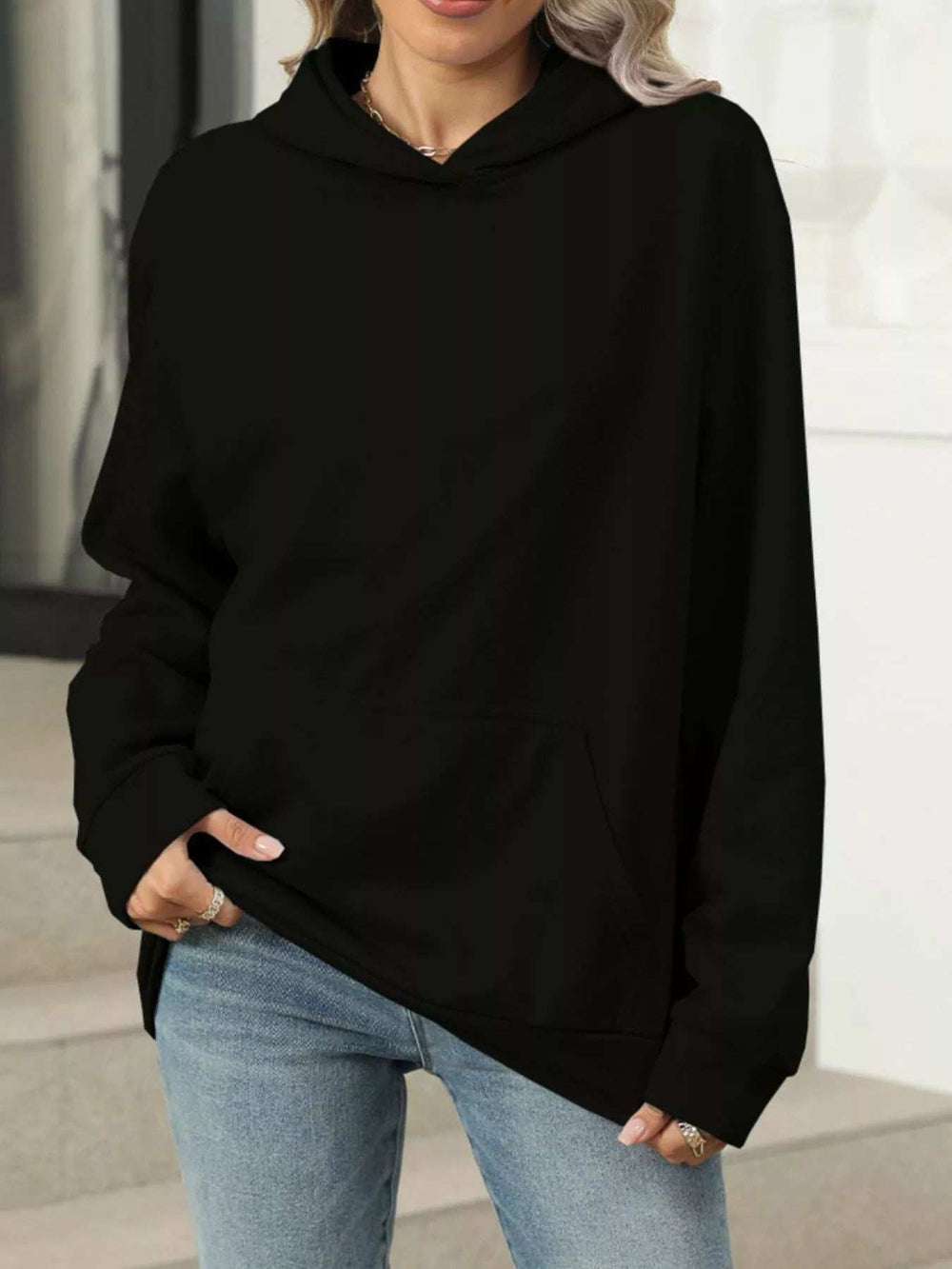 Kangaroo Pocket Long Sleeve Hoodie - Trendsi - Flyclothing LLC