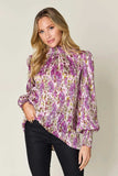 Double Take Full Size Printed Smocked Long Sleeve Blouse - Trendsi - Flyclothing LLC