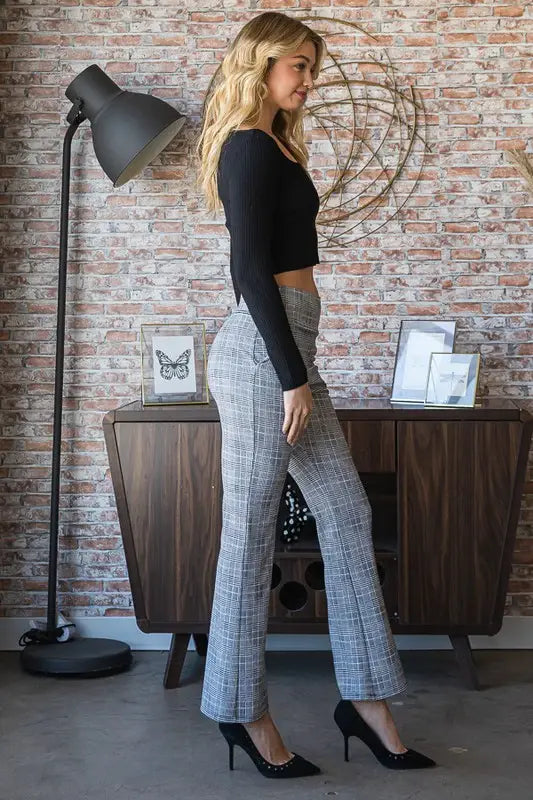 Heimish Full Size Plaid Flare Pants with Wide Waist Band Plus Size - Trendsi - Flyclothing LLC