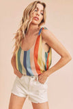 Aemi + Co Contrast Striped Scoop Neck Tie Shoulder Tank - Trendsi - Flyclothing LLC