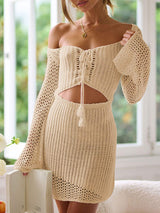 Cutout Lace-Up Long Sleeve Cover Up - Trendsi - Flyclothing LLC