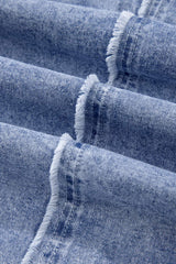 Raw Hem Button Down Long Sleeve Denim Dress - Trendsi - Flyclothing LLC