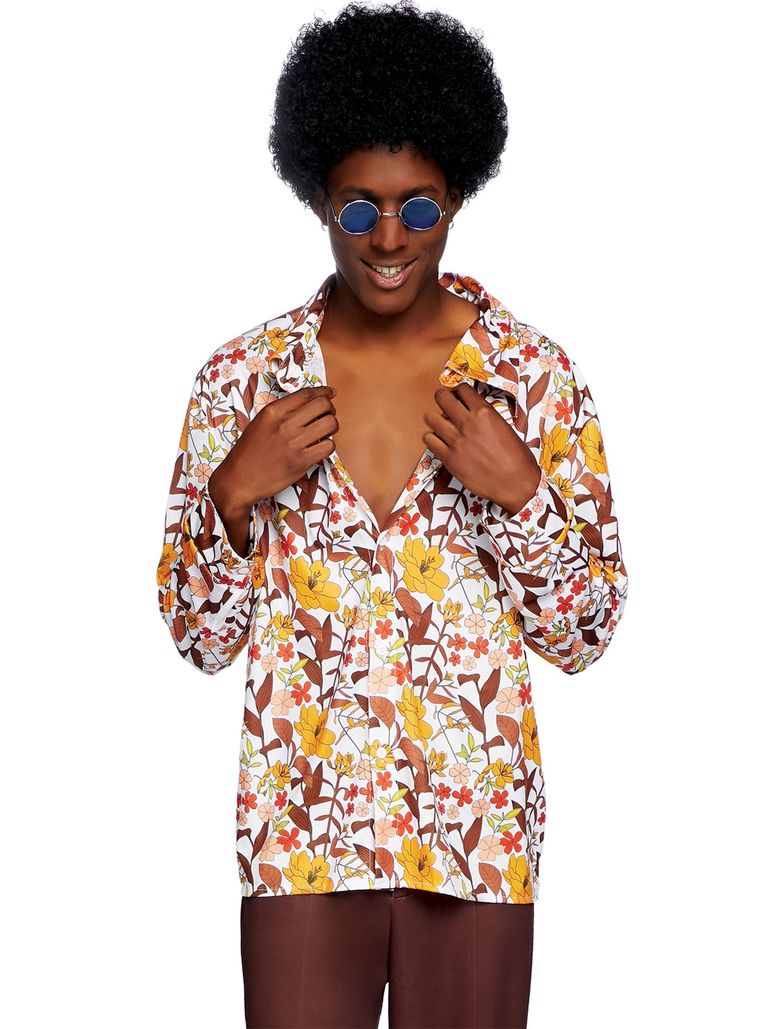 Men's 1970s Floral Disco Costume Shirt