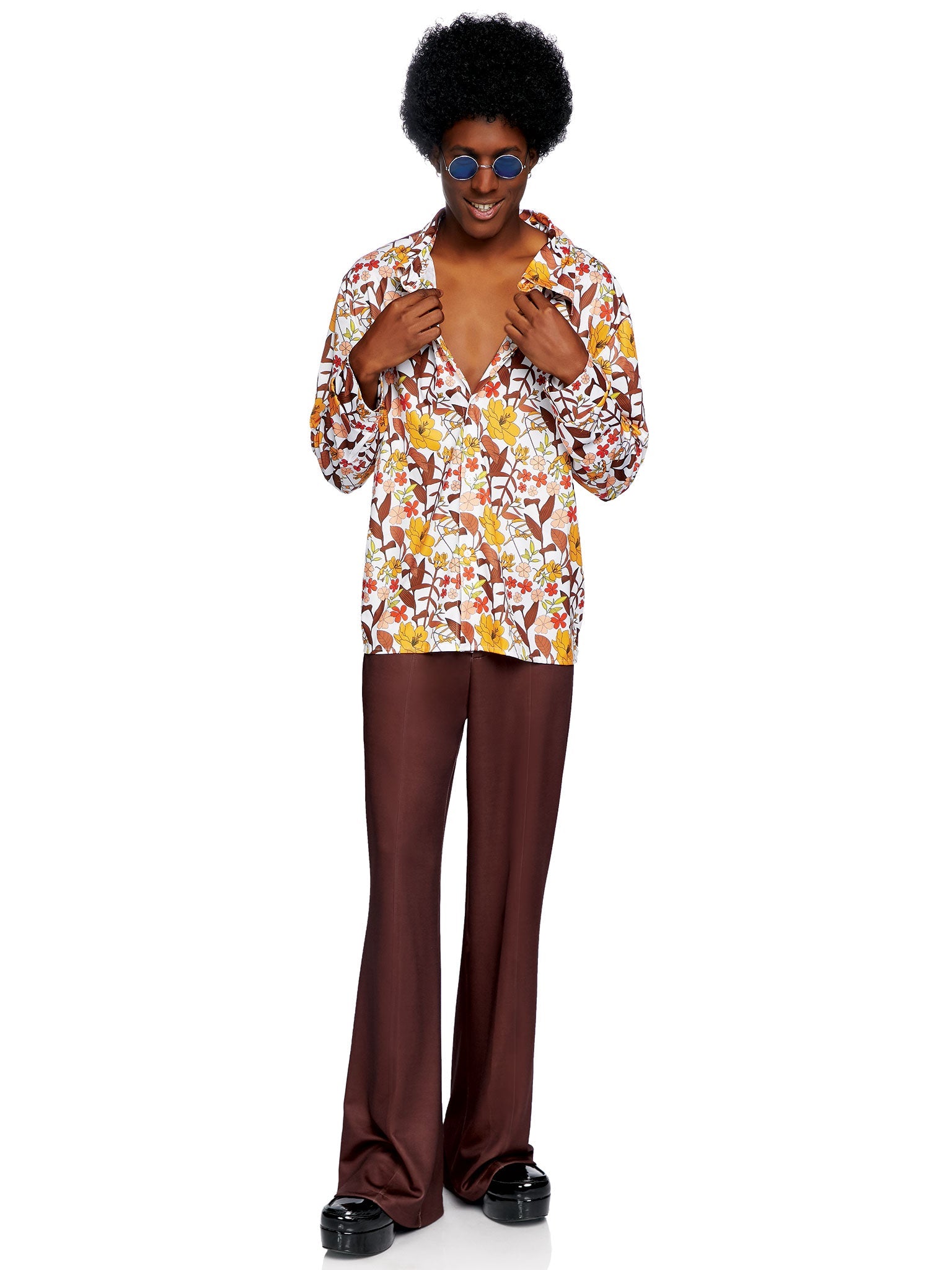 Men's 1970s Floral Disco Costume Shirt