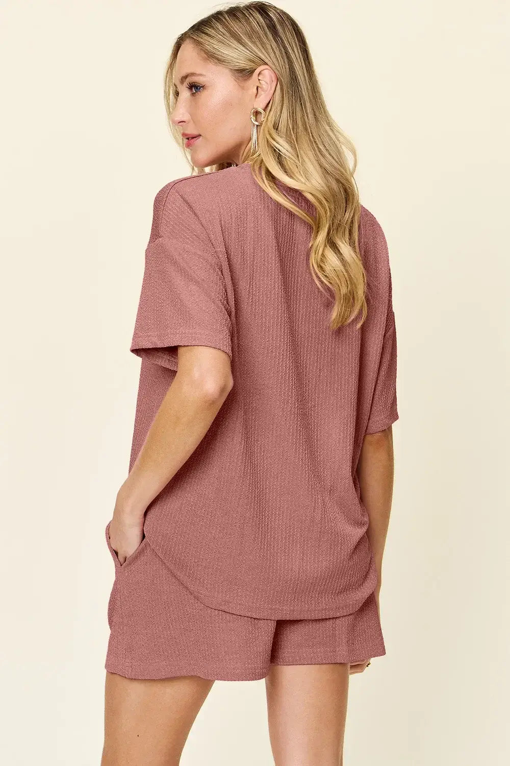 Double Take Full Size Round Neck Short Sleeve T-Shirt and Shorts Set - Trendsi - Flyclothing LLC