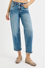 RISEN Full Size High Rise Crop Boyfriend Jeans Plus Size - Trendsi - Flyclothing LLC