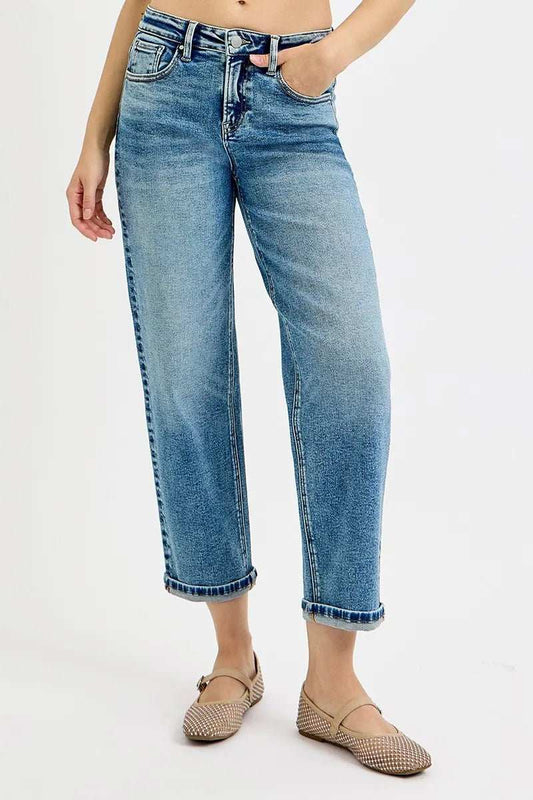RISEN Full Size High Rise Crop Boyfriend Jeans Plus Size - Trendsi - Flyclothing LLC