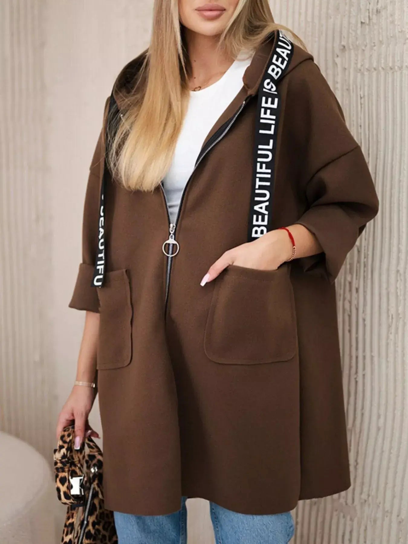 Full Size Hooded Zip-Up Longline Outerwear Plus Size - Trendsi - Flyclothing LLC