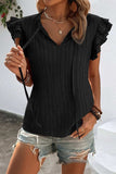 Ruffled Tie Neck Cap Sleeve Blouse - Trendsi - Flyclothing LLC