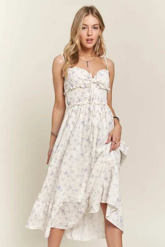 ADORA Smocked Floral Sweetheart Neck Cami Dress - Trendsi - Flyclothing LLC