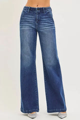 RISEN High Rise Wide Leg Slanted Pocket Jeans - Trendsi - Flyclothing LLC